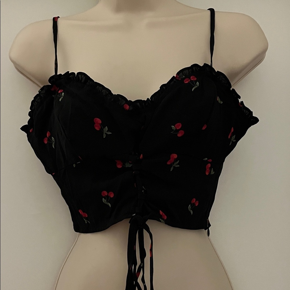 Forever 21 Black Cherry-Print Ruched Crop Top